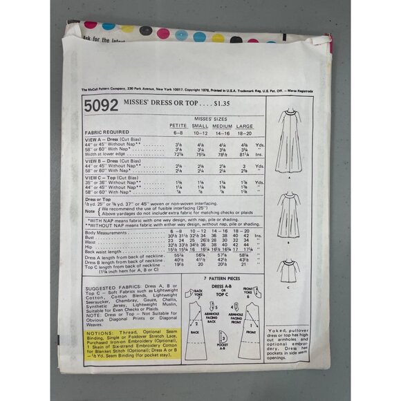 70s McCalls 5092 Misses Dress Or Top Pattern Size Small Vintage 1976 Sewing CUT - Picture 4 of 6